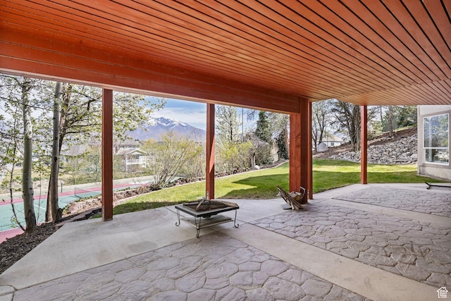 view of patio / terrace with a mountain view