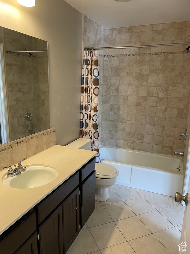 1525 E 5700 S, Murray, UT 84121 - bathroom with tile patterned floors, vanity, shower / bathtub combination with curtain, and toilet