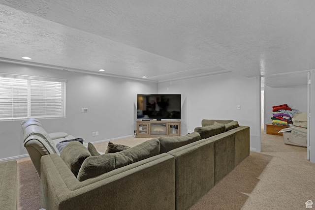 2838 N 1375 E, North Ogden, UT 84414 - carpeted living room featuring recessed lighting, a textured ceiling, and baseboards