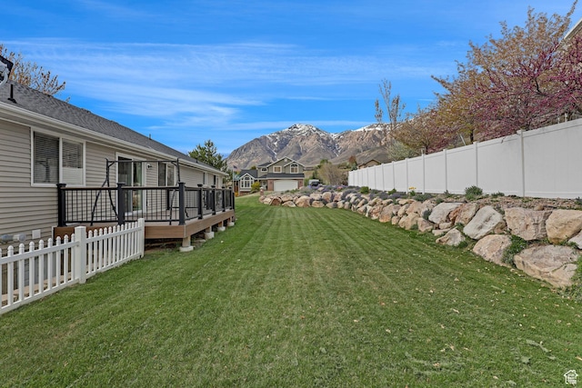 2838 N 1375 E, North Ogden, UT 84414 - view of yard with a deck with mountain view and fence private yard