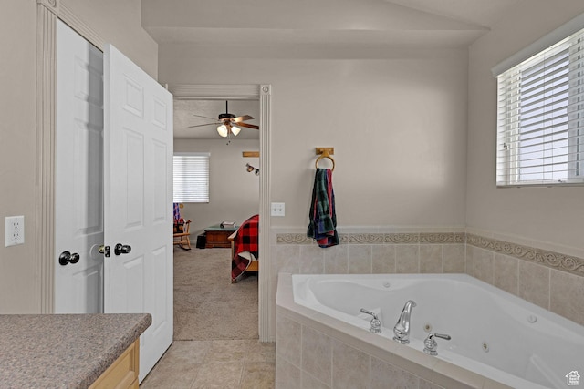 2838 N 1375 E, North Ogden, UT 84414 - bathroom with connected bathroom, ceiling fan, a tub with jets, and tile patterned floors