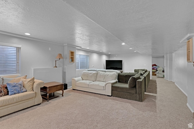 2838 N 1375 E, North Ogden, UT 84414 - living area with recessed lighting, carpet, a textured ceiling, and baseboards