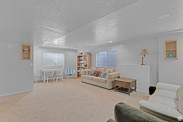 2838 N 1375 E, North Ogden, UT 84414 - living room featuring carpet floors, a textured ceiling, and baseboards