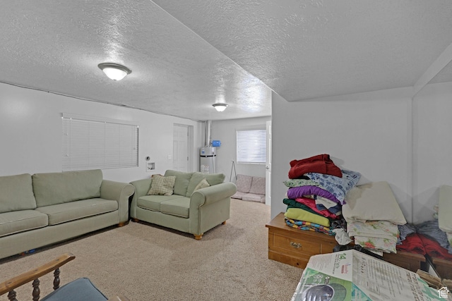 2838 N 1375 E, North Ogden, UT 84414 - carpeted living area with water heater and a textured ceiling