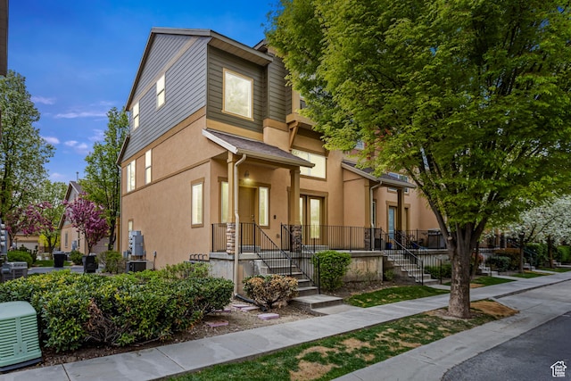 contemporary home with stucco siding