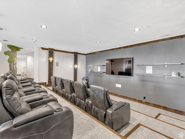 15146 S Secret Canyon Cir, Herriman, UT 84096 - carpeted home theater room featuring visible vents, baseboards, recessed lighting, and a textured ceiling