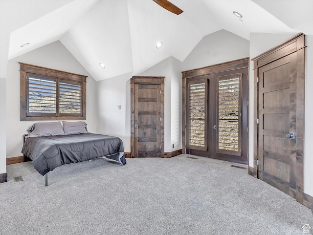 15146 S Secret Canyon Cir, Herriman, UT 84096 - bedroom featuring access to outside, vaulted ceiling, carpet floors, and multiple windows