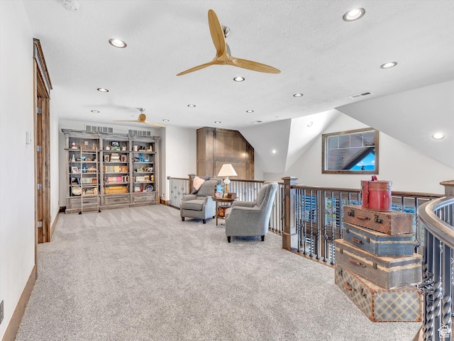 15146 S Secret Canyon Cir, Herriman, UT 84096 - living room featuring recessed lighting, visible vents, carpet flooring, and a ceiling fan