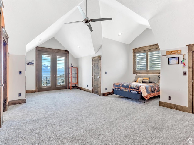 15146 S Secret Canyon Cir, Herriman, UT 84096 - carpeted bedroom featuring lofted ceiling, access to outside, multiple windows, and baseboards