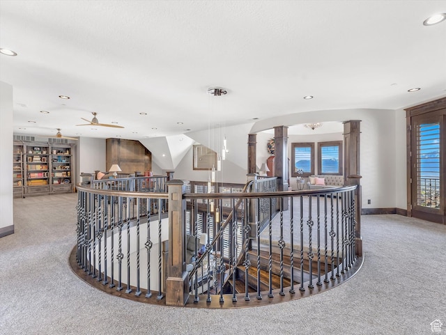 15146 S Secret Canyon Cir, Herriman, UT 84096 - corridor with carpet flooring, an upstairs landing, and recessed lighting