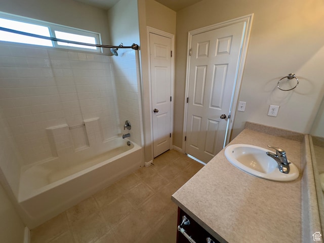 bathroom with vanity and shower / bath combination