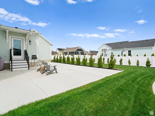 view of patio featuring entry steps and a residential view