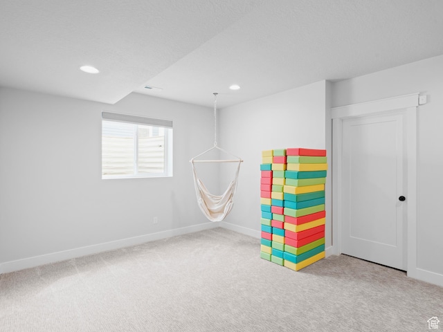 game room with carpet flooring, baseboards, and recessed lighting