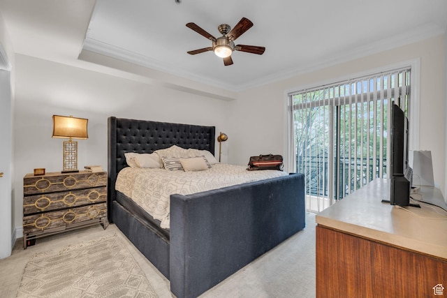 3944 S 900 E Unit 203, Millcreek, UT 84124 - bedroom featuring crown molding, light carpet, ceiling fan, and access to exterior
