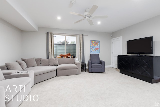 277 N Havenwood Dr W, Kaysville, UT 84037 - carpeted living area featuring ceiling fan, baseboards, and recessed lighting