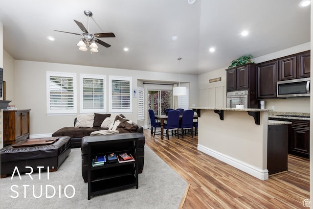 277 N Havenwood Dr W, Kaysville, UT 84037 - living area featuring recessed lighting, light wood-style flooring, a ceiling fan, and baseboards