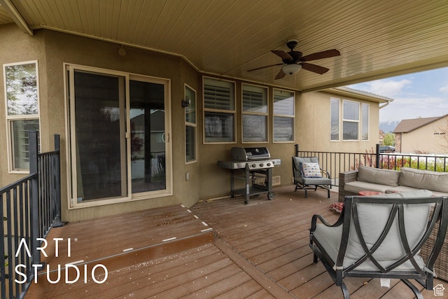 277 N Havenwood Dr W, Kaysville, UT 84037 - wooden terrace with a grill, a ceiling fan, and outdoor lounge area