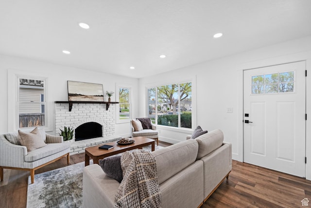 1131 W Simondi Ave N, Salt Lake City, UT 84116 - living room featuring a fireplace, wood finished floors, and recessed lighting