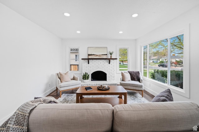 1131 W Simondi Ave N, Salt Lake City, UT 84116 - living room featuring wood finished floors, baseboards, recessed lighting, and a fireplace