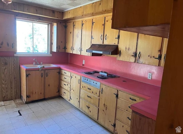 3440 S 4000 E, Vernal, UT 84078 - kitchen featuring electric stovetop, a sink, marble finish floor, light countertops, and under cabinet range hood