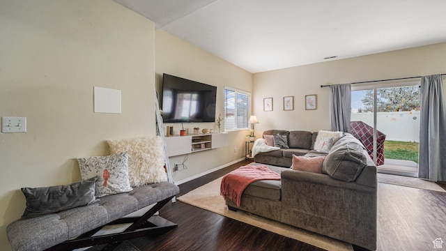 6661 W Merlot Way, West Jordan, UT 84081 - living area featuring baseboards, wood finished floors, and visible vents