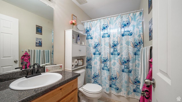 6661 W Merlot Way, West Jordan, UT 84081 - bathroom with visible vents, toilet, vanity, and shower / bathtub combination with curtain