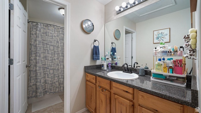 6661 W Merlot Way, West Jordan, UT 84081 - bathroom with vanity, tile patterned flooring, and curtained shower