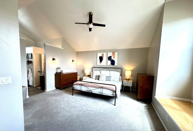 977 S Via La Costa Way, Kaysville, UT 84037 - bedroom featuring vaulted ceiling, carpet floors, baseboards, and ceiling fan