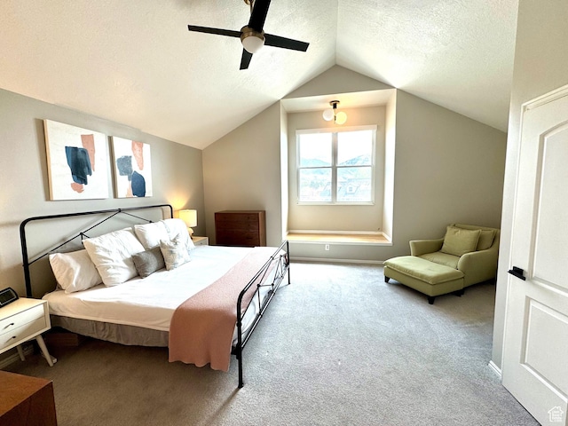 977 S Via La Costa Way, Kaysville, UT 84037 - bedroom featuring vaulted ceiling, a textured ceiling, a ceiling fan, and carpet floors