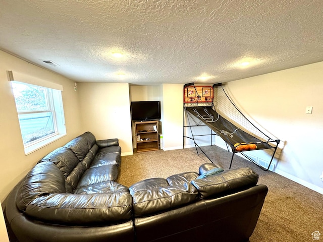 977 S Via La Costa Way, Kaysville, UT 84037 - carpeted living room with baseboards, a textured ceiling, and visible vents