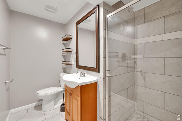 1936 E La Cresta Dr, Cottonwood Heights, UT 84121 - full bath featuring toilet, visible vents, tile patterned flooring, a shower stall, and vanity