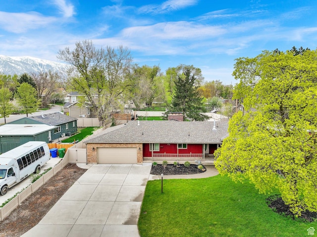 1936 E La Cresta Dr, Cottonwood Heights, UT 84121 - ranch-style house with a chimney, fence, concrete driveway, a porch, and a front yard