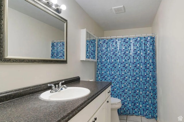1465 W Arthur Dr, Provo, UT 84601 - bathroom featuring a shower with curtain, tile patterned flooring, vanity, and toilet