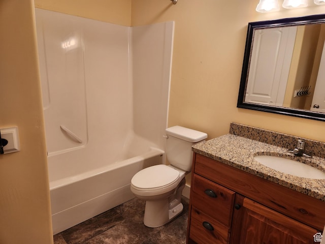 bathroom with vanity, toilet, and bathing tub / shower combination