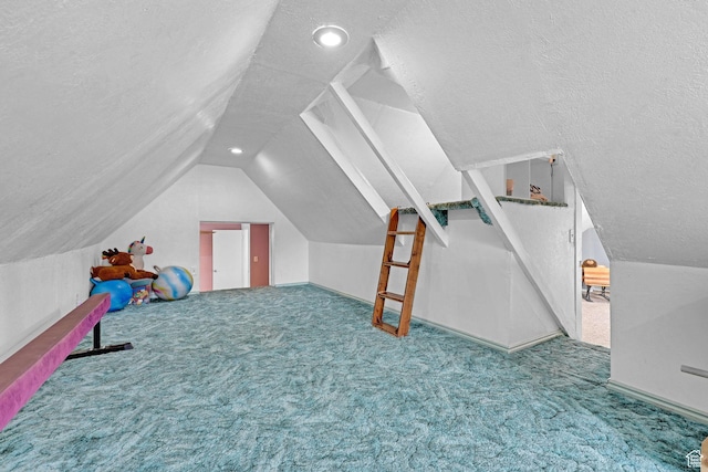 275 E 1st S, Preston, ID 83263 - additional living space with lofted ceiling, carpet floors, a textured ceiling, and recessed lighting