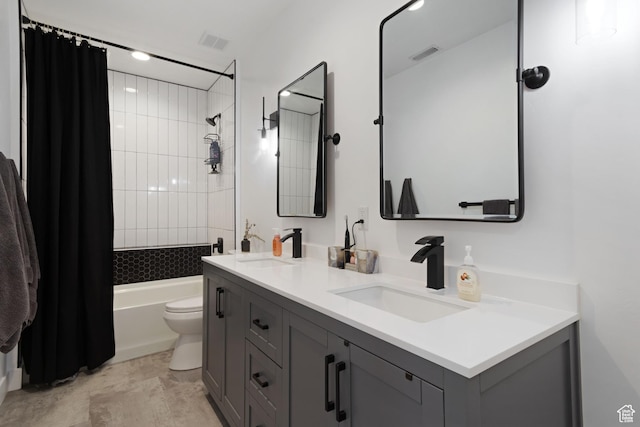 6982 W Majestic View Ln S, Herriman, UT 84096 - bathroom featuring visible vents, toilet, shower / bath combo with shower curtain, and a sink