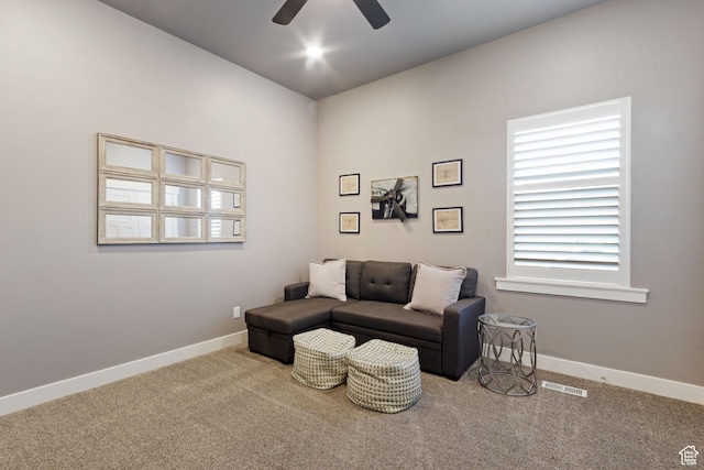 6982 W Majestic View Ln S, Herriman, UT 84096 - interior space featuring visible vents, carpet flooring, baseboards, and ceiling fan