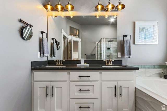 6982 W Majestic View Ln S, Herriman, UT 84096 - bathroom featuring double vanity, a shower stall, a garden tub, and a sink