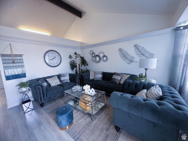 1689 W Crystal Ridge Dr S, West Jordan, UT 84084 - living room featuring wood finished floors and lofted ceiling with beams