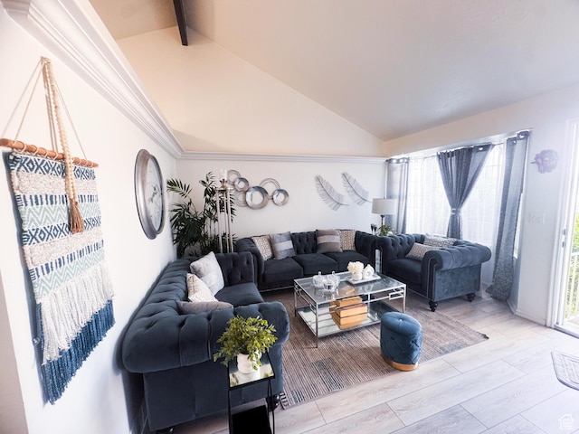1689 W Crystal Ridge Dr S, West Jordan, UT 84084 - living room featuring vaulted ceiling with beams and wood finished floors