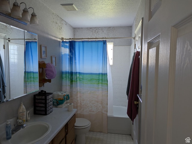 1006 S 1040 W, Payson, UT 84651 - bathroom with shower / bath combo with shower curtain, a textured ceiling, vanity, and toilet