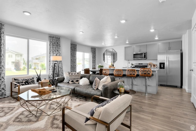 3814 S Landmark Ln Unit 1395, Magna, UT 84044 - living room featuring light wood-style flooring and recessed lighting