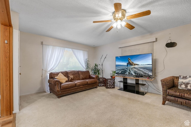 484 W 200 S, Tooele, UT 84074 - carpeted living room featuring a textured ceiling and ceiling fan