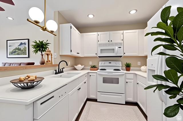 974 W Big River Ct Unit 2, South Salt Lake, UT 84119 - kitchen featuring white appliances, a peninsula, a sink, and light countertops