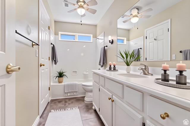 974 W Big River Ct Unit 2, South Salt Lake, UT 84119 - full bath featuring vanity, a ceiling fan, visible vents, and toilet