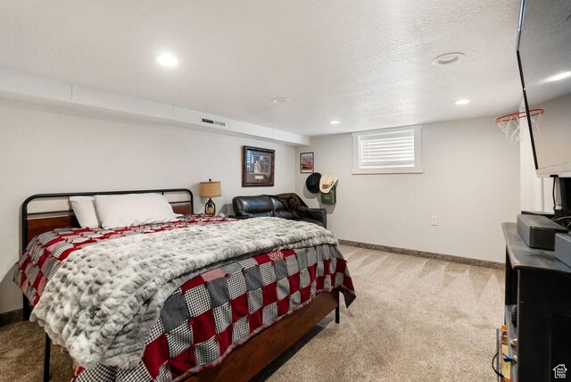 975 N 1400 W, Preston, ID 83263 - carpeted bedroom with baseboards, visible vents, recessed lighting, and a textured ceiling