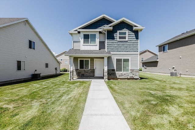 162 E 2480 N, North Logan, UT 84341 - craftsman-style home featuring central AC unit, stone siding, and a front yard
