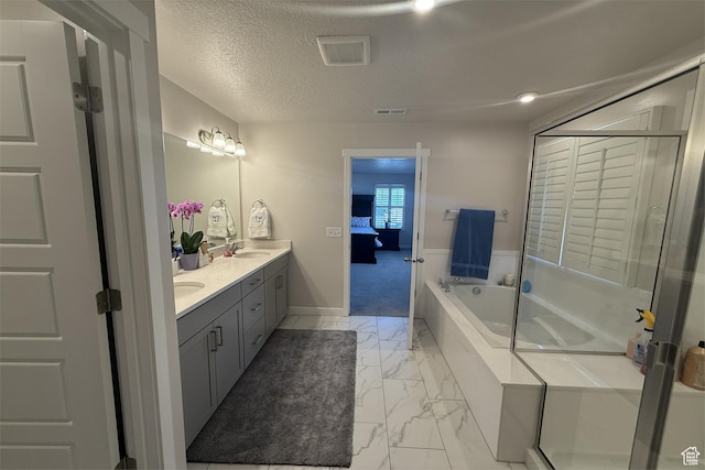 6129 W Coulee Ln, West Jordan, UT 84081 - full bathroom with a bath, a sink, double vanity, visible vents, and marble finish floor