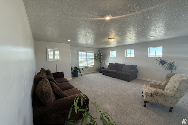 6129 W Coulee Ln, West Jordan, UT 84081 - living room with baseboards, carpet flooring, and a textured ceiling