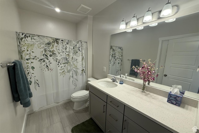 6129 W Coulee Ln, West Jordan, UT 84081 - bathroom with visible vents, toilet, vanity, and a shower with curtain